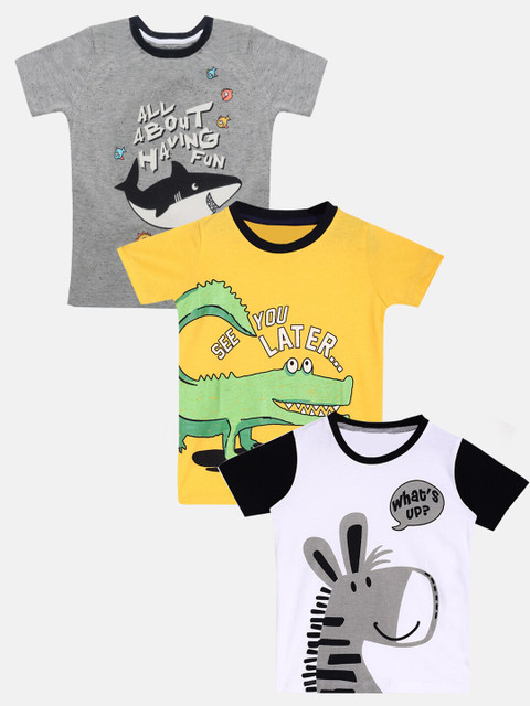 

Lazy Shark Boys 3 Printed Cotton T-shirts, Grey
