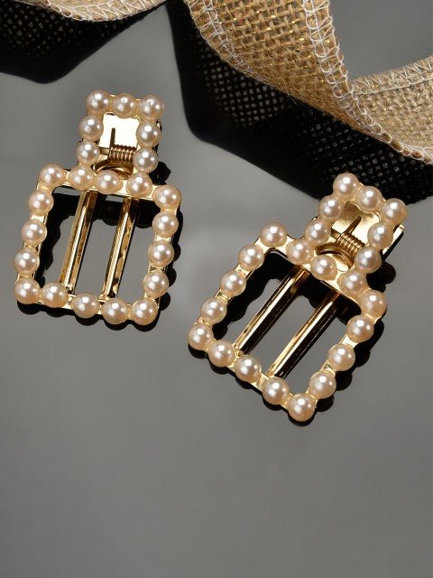 

ToniQ Women Gold & Beige Set of 2 Embellished Alligator Hair Clip