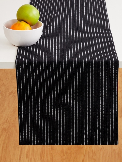 Home Centre Black & White Striped Pure Cotton Table Runner