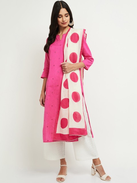 

max Women Fuchsia & White Embellished Mirror Work Kurta with Dupatta