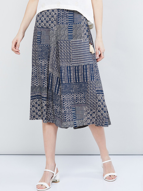 

max Women Indigo Blue Printed Loose Fit Culottes