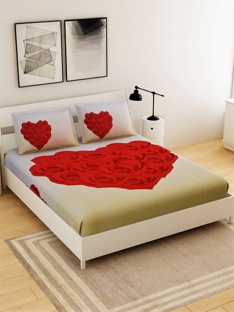 

Salona Bichona Green & Red Floral 210 TC Cotton 1 King Bedsheet with 2 Pillow Covers