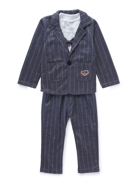 

Like A Boss Boys Set Of 3 Grey & White Striped T-shirt with Trousers & Coat