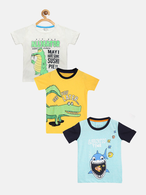 

Lazy Shark Boys 3 Printed Cotton T-shirts, White