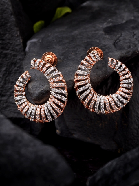 

Saraf RS Jewellery White & Rose Gold-Plated AD Crescent Shaped Studs Earrings