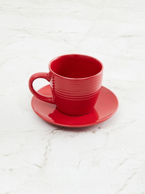 

Home Centre Red Textured Stoneware Cup and Saucer Set