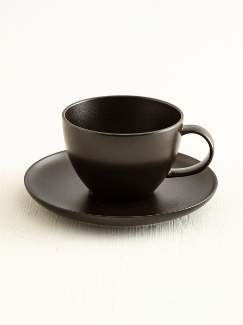 

Home Centre Black Solid Porcelain Cups and Saucers Set 350 ml