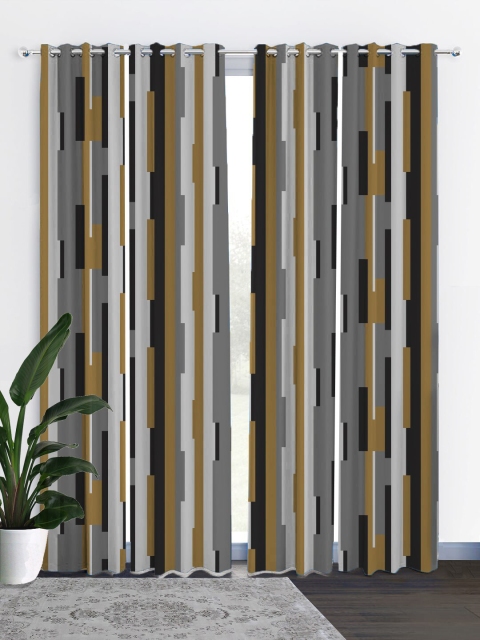 

HOUZZCODE Black & Grey Set of 4 Black Out Long Curtains