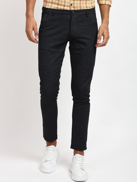 

V2 Value & Variety Men Black Textured Regular Cotton Trousers