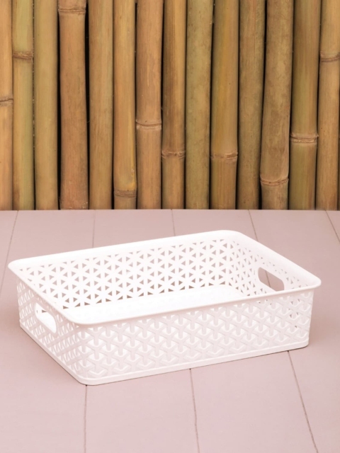 

Home Centre White Solid Regan Textured Rectangular Storage Basket 6.5L