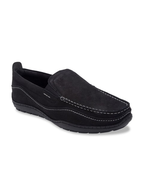 

Allen Cooper Men Black Woven Design Leather Loafers