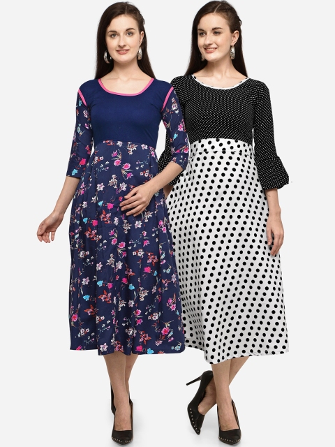

Florence Set of 2 Blue & Black Floral Crepe Midi Dress