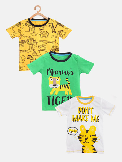 

Lazy Shark Boys Yellow & Green Pack of 3 Printed T-shirts