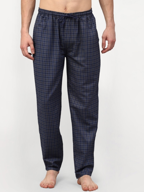 

JAINISH Men Navy Blue & Grey Checked Pure Cotton Lounge Pants