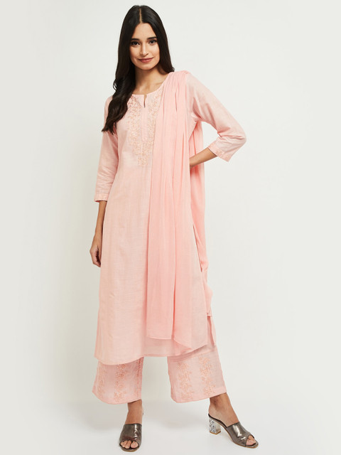 

max Women Pink Empire Pure Cotton Kurta with Palazzos & With Dupatta