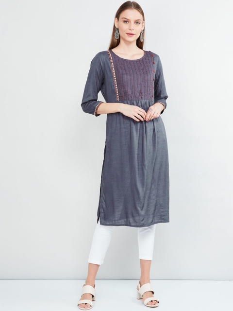 

max Women Grey Striped Kurta