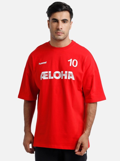 

hummel Men Red Typography Printed T-shirt