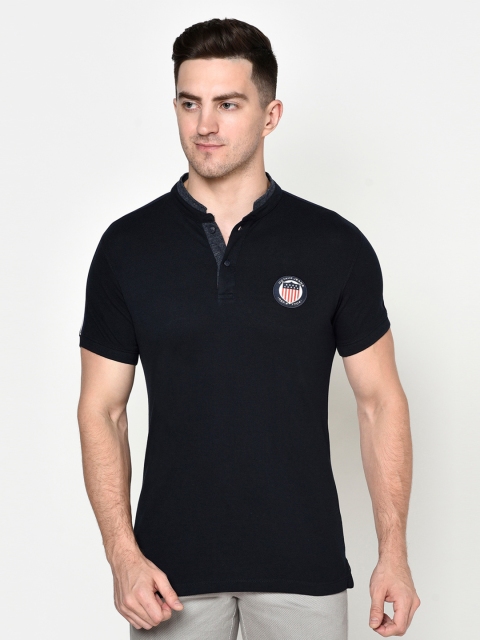 

Octave Men Navy Blue Mandarin Collar T-shirt
