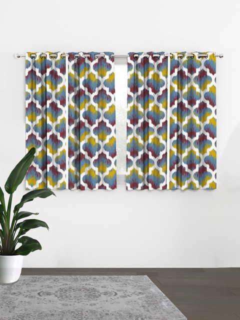 

HOUZZCODE Set of 4 Blue & Mustard Yellow Black Out Window Curtains