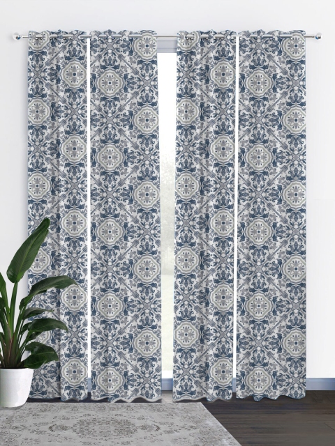 

HOUZZCODE White & Blue Set of 4 Black Out Door Curtains