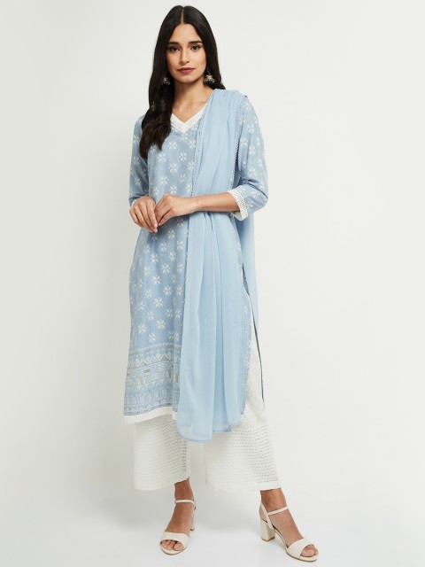 

max Women Blue Geometric Printed Kurta with Dupatta