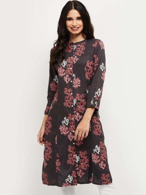 

max Women Grey Floral Printed Kurta