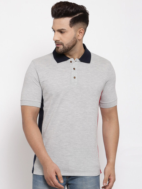 

Kalt Men Grey Melange Polo Collar T-shirt