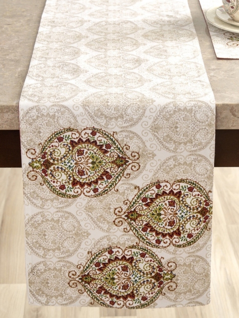 

Home Centre Beige & White Maris Olina Linen Printed Cotton Rectangular Table Runner