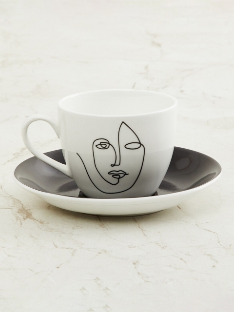 

Home Centre White & Black Printed Bone China Cup and Saucer