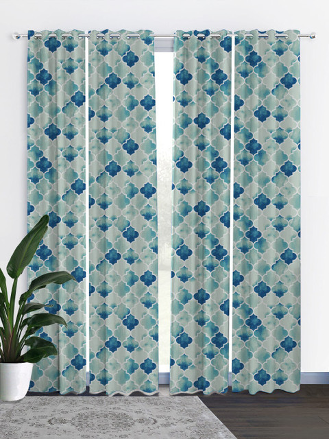 

HOUZZCODE Turquoise Blue & White Set of 4 Black Out Long Door Curtains