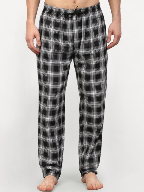 

JAINISH Men Black And White Checked Pure Cotton Lounge Pants