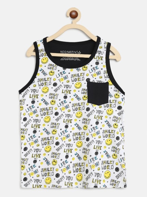 

NEO TIVES Boys White Floral Printed T-shirt