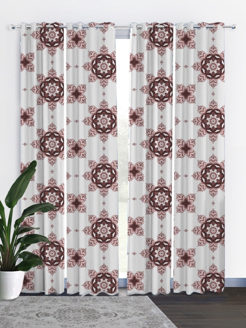 

HOUZZCODE White & Burgundy Set of 4 Black Out Long Door Curtains