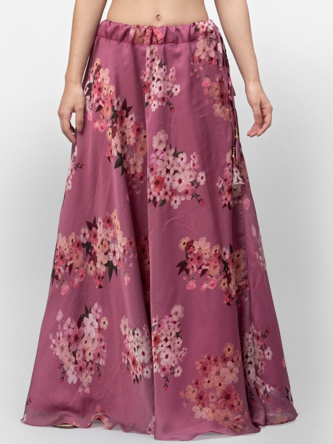 

studio rasa Women Purple & Pink Floral Printed Flared Maxi Bias Skirt