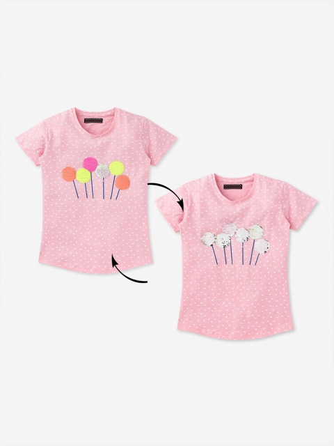 

MAGIC TEES Girls Pink Printed Round Neck T-shirt