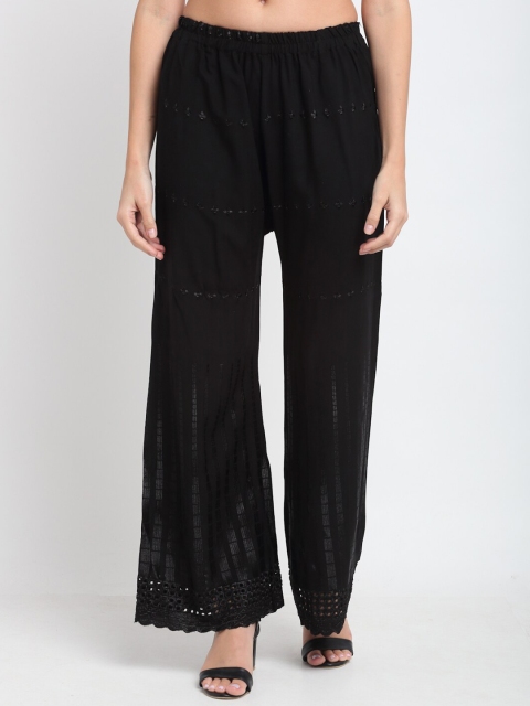 

NEUDIS Women Black Embroidered Wide Leg Palazzos