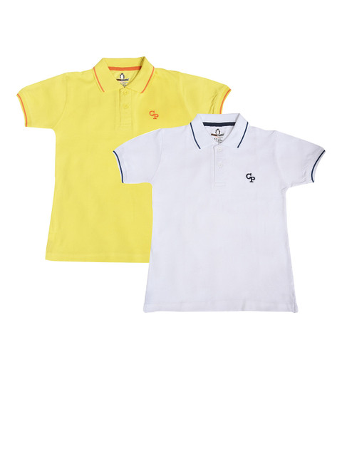 

CRAZYPENGUIN Boys Pack of 2 Solid Polo Collar T-shirts, White