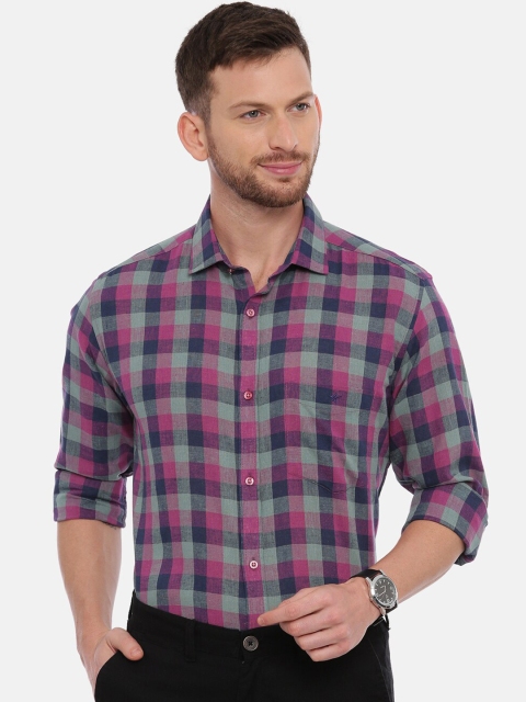 

CROYDON Men Pink & Grey Regular Fit Checked Cotton Formal Shirt