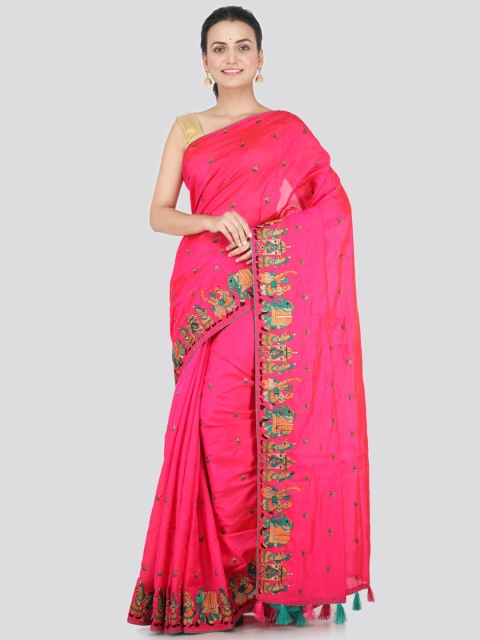 

PinkLoom Pink & Green Pure Silk Embroidered Saree