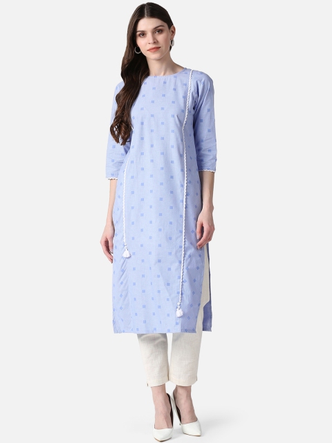 

AHIKA Women Blue & White Checked Indigo Kurta