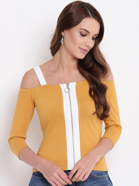 

Texco Mustard Yellow & White Striped Regular Top
