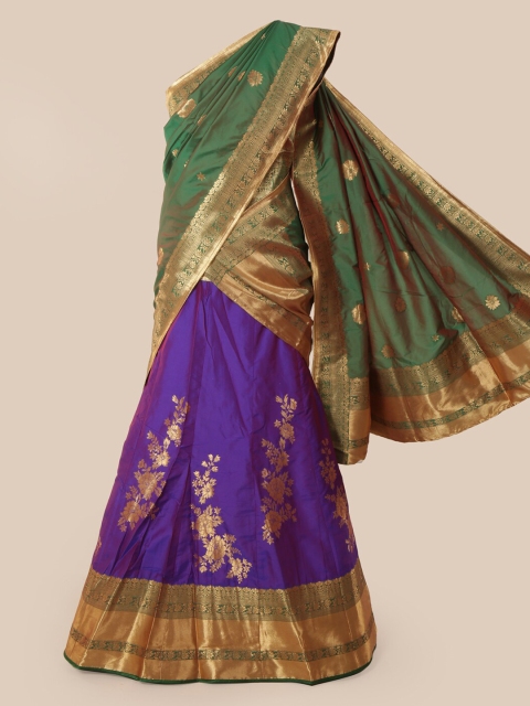 

Pothys Green & Purple Silk Cotton Woven Design Traditional Half Saree