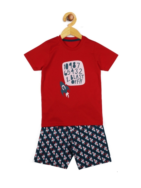 

Stupid Cupid Boys Brown & Navy Blue Printed T-shirt with Shorts