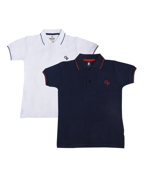 

CRAZYPENGUIN Boys Pack of 2 Solid Polo Collar T-shirts, White
