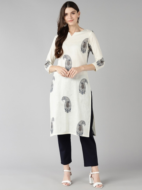 

AHIKA Women Cream-Coloured Paisley Printed White Romance Kurta