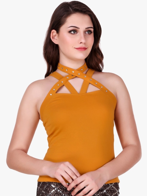 

Texco Mustard Yellow Halter Neck Fitted Top