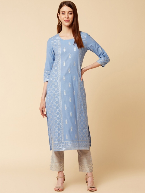 

KSUT Women Blue & White Floral Printed Floral Kurta