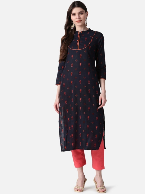 

AHIKA Women Navy Blue Ethnic Motifs Printed Kurta