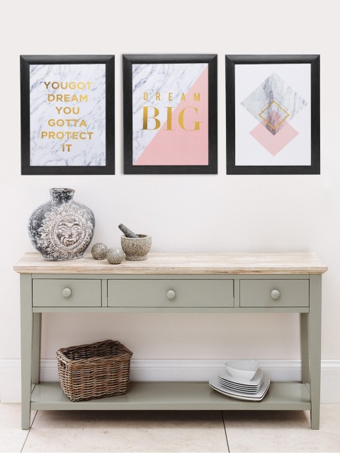 

Indianara Set Of 3 Pink & White Dream Quotes Framed Art Prints Without Glass