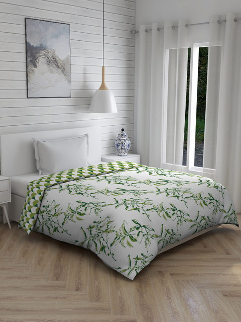 

Layers White & Green Floral AC Room 110 GSM Single Bed Dohar